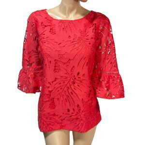 Talbots RSVP Coral Lace Blouse Women’s Size S Small Bell Sleeve Top NWT